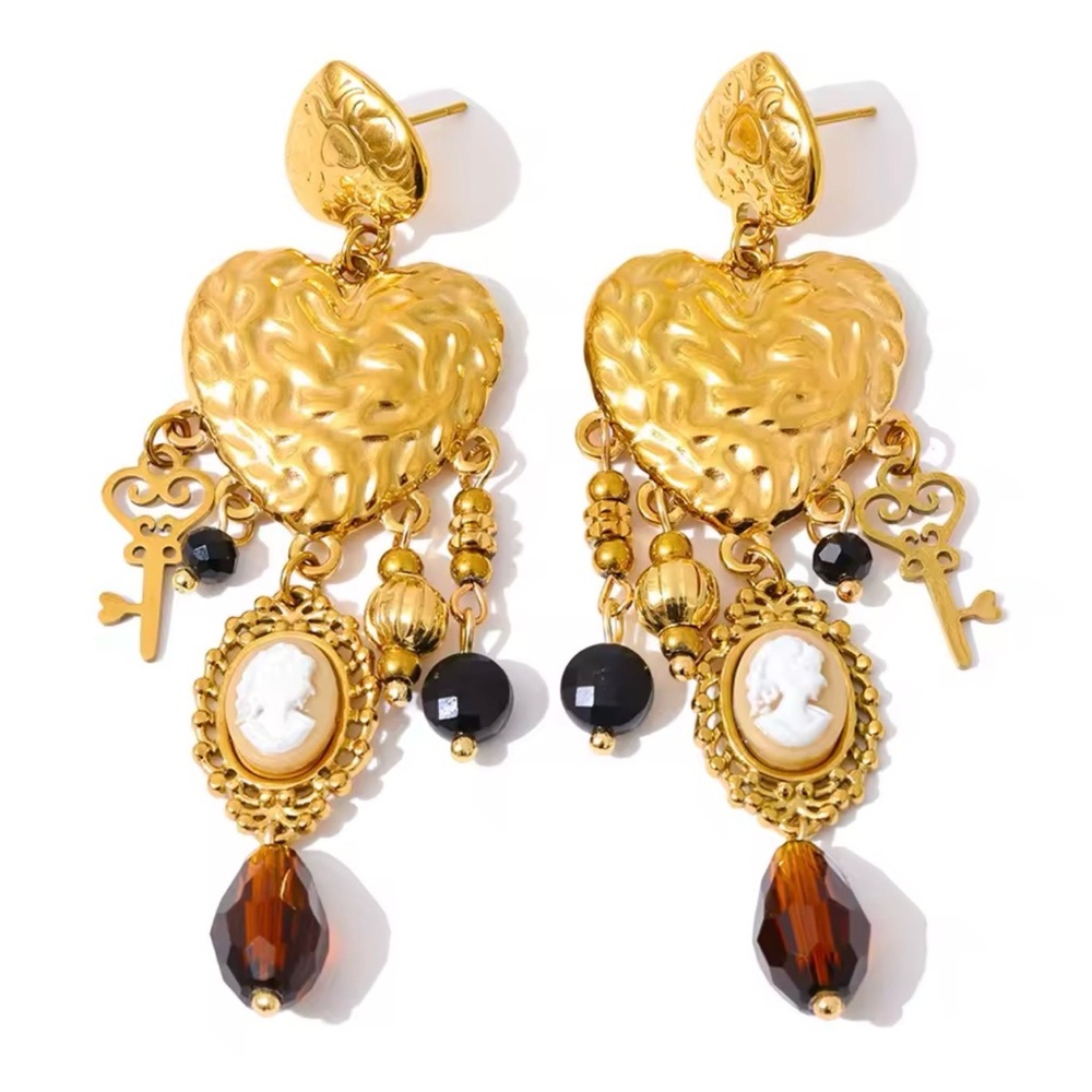 Sara Sotti Gold and Black Heart Dangle Earrings